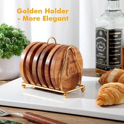 Impressão Custom 9cm Bar redondo casa de bebidas coasters madeira de bambu coaster com suporte