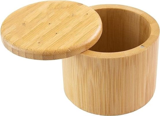 Caixa de armazenamento de adega de sal de bambu multifuncional com tampa magnética feita à mão