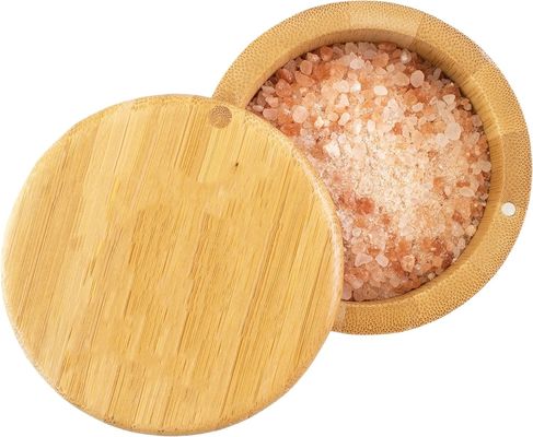 Caixa de armazenamento de adega de sal de bambu multifuncional com tampa magnética feita à mão