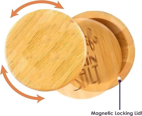 Caixa de armazenamento de adega de sal de bambu multifuncional com tampa magnética feita à mão