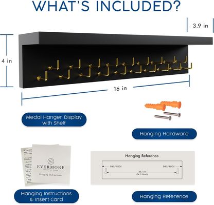 Exibição de troféus de madeira Medalha de aparelhos domésticos Engate e prateleira de troféus com ganchos