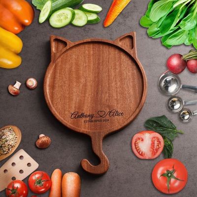 7'8'10' Irregulares Placa de exibição de gato redonda de madeira feita à mão Placa de pizza de madeira maciça