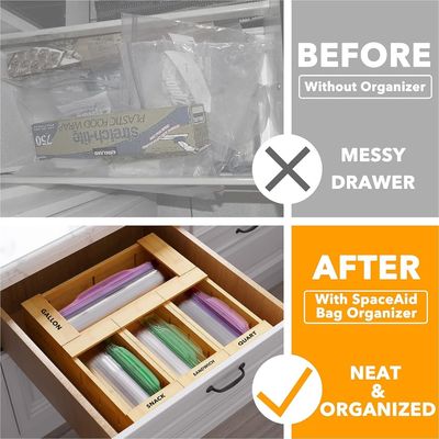 Logotipo personalizado TIMBER Organizador de armazenamento de bambu para sacos de tamanho variado Impresso em tela de seda