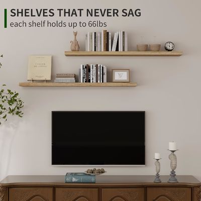 48 polegadas de prateleira de parede Conjunto de 2 prateleiras de madeira rústica para armazenamento de parede no banheiro