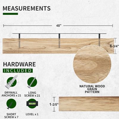 48 polegadas de prateleira de parede Conjunto de 2 prateleiras de madeira rústica para armazenamento de parede no banheiro