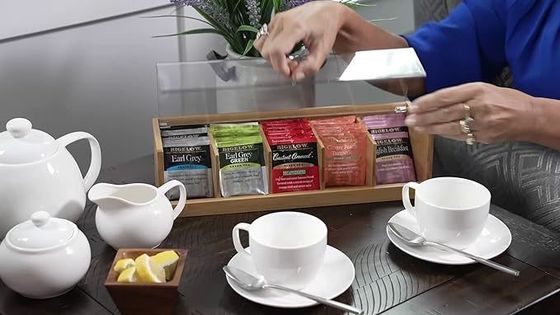 Serviço personalizado 14 x 5 x 3 polegadas 5 secções caixa de chá acrílica de madeira de bambu em cor simples