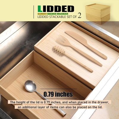 Pacote de presente conjunto de 2 10.2X7.3 polegadas empilhável caixote de bambu organizador caixa de armazenamento laminado bandeja
