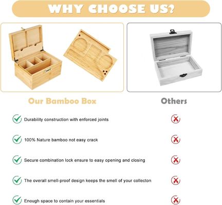 Caixa de madeira simples com bandeja removível e fechadura combinada armazenamento à prova de odor personalizado