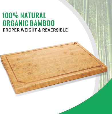 Tabela de corte pré-engrasada de bambu orgânico de 18x12 polegadas com sulco extra grande