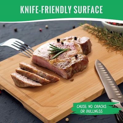 Tabela de corte pré-engrasada de bambu orgânico de 18x12 polegadas com sulco extra grande