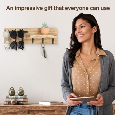 Cadeira de chave de madeira multifuncional com prateleira e ganchos