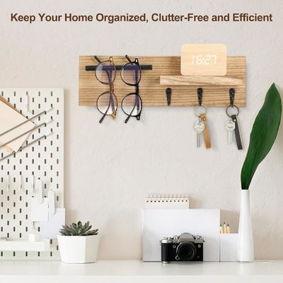 Cadeira de chave de madeira multifuncional com prateleira e ganchos