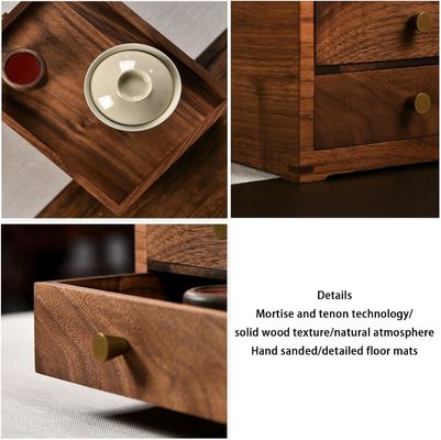 Caixa de armazenamento de escritório de madeira impressa com tela de seda com camadas duplas, gavetas e muito mais