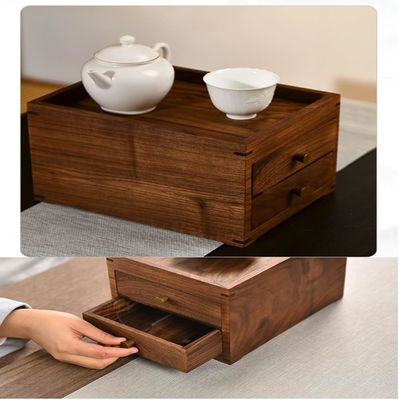 Caixa de armazenamento de escritório de madeira impressa com tela de seda com camadas duplas, gavetas e muito mais