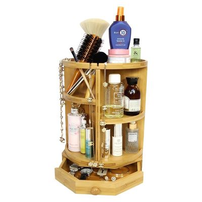 202407 Prateleiras e gavetas ajustáveis Bambus Organizador de maquiagem giratório Itens domésticos