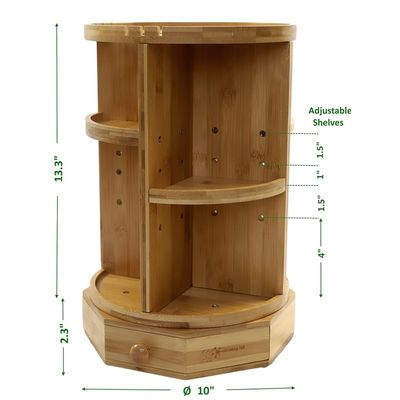 202407 Prateleiras e gavetas ajustáveis Bambus Organizador de maquiagem giratório Itens domésticos