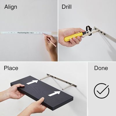 16 em preto Mdf Prateleiras flutuantes Conjunto de 3 para livros Sala de armazenamento Vantagem de grande quantidade