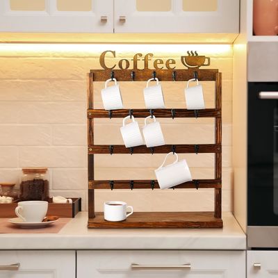 Copo de café de madeira rustic Vintage Rack de armazenamento de 4 camadas