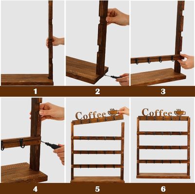 Copo de café de madeira rustic Vintage Rack de armazenamento de 4 camadas