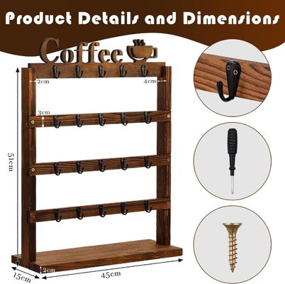 Copo de café de madeira rustic Vintage Rack de armazenamento de 4 camadas