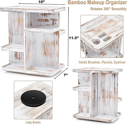 Organizador de maquiagem rotativo para cosméticos e cuidados com a pele em madeira branca rústica personalizada