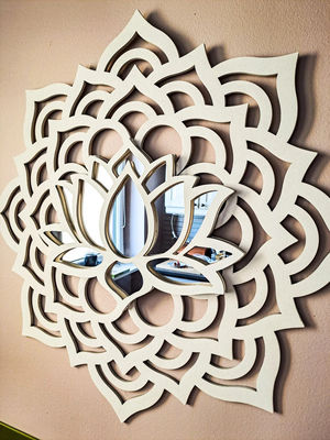 BOHO MANDALA Espelho de parede Flor de lótus Expansão solar Yoga Meditação Decoração de arte de parede de madeira