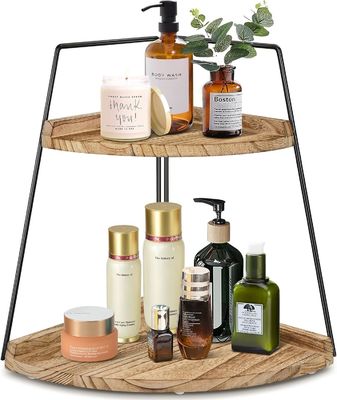 Organizador de balcão de banheiro de madeira 2 nível Prateleira de canto para armazenamento e organização