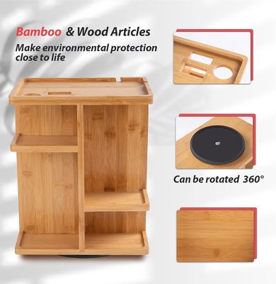 Organizador de maquiagem de madeira de bambu esculpida e armazenamento de cuidados com a pele para uma vaidade livre de confusão