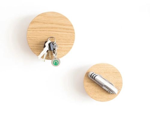 Porta-chave magnética de madeira de charme rústico para parede Oak Hook Organizador de entrada rústico