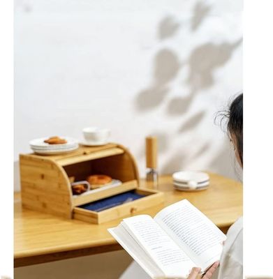 Porta-pão de madeira de bambu, impressos com tela de seda, com tampa dupla