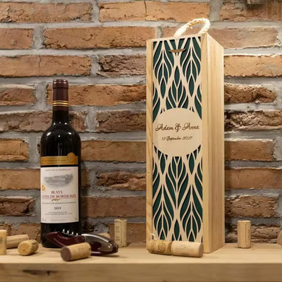 Caixa de vinho de madeira rectangular com impressão personalizada de aniversário de casamento