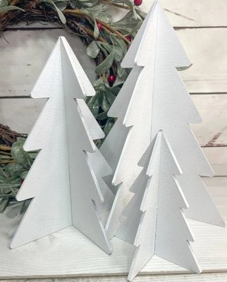 Set de alta quantidade de 3 árvores de madeira branca para decoração de Natal para árvore de inverno por OEM