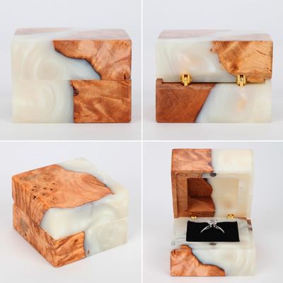 Elegante caixa de anel de madeira de fenda única para pequenas embalagens de jóias vintage feitas à mão