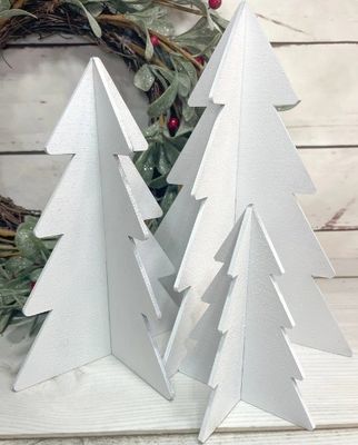 Set de alta quantidade de 3 árvores de madeira branca para decoração de Natal para árvore de inverno por OEM