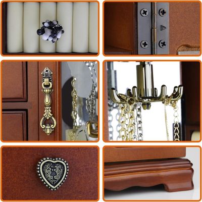 Caixa de jóias de madeira de 4 gavetas para armazenamento de anéis e organização de maquiagem