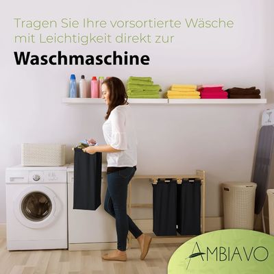 24x13x22cm Cesto de roupa de bambu feito à mão com sacos deslizantes removíveis de duas seções