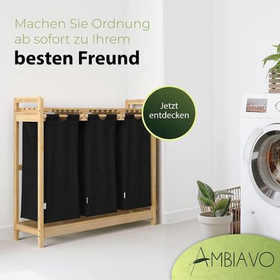 24x13x22cm Cesto de roupa de bambu feito à mão com sacos deslizantes removíveis de duas seções