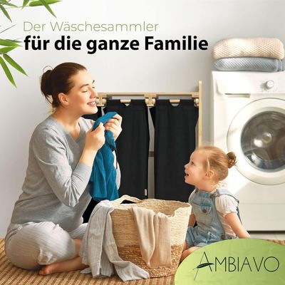 24x13x22cm Cesto de roupa de bambu feito à mão com sacos deslizantes removíveis de duas seções