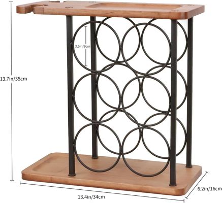 Estante de vinho de mesa de madeira em relevo com bandeja feita à mão contém 6 garrafas e 2 copos