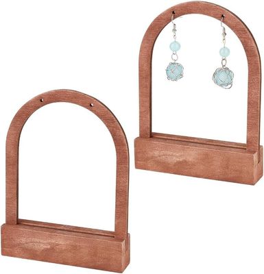 Encomenda personalizada Aceita-se Estand de exibição de brincos em forma de arco de madeira com base de coco