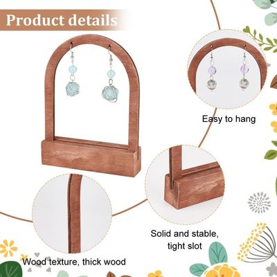 Encomenda personalizada Aceita-se Estand de exibição de brincos em forma de arco de madeira com base de coco