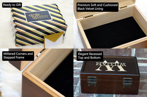 6.2*6.2*4.48 Caixa de madeira personalizada, utensílios de mesa, caixa de lembranças para o presente do 5o aniversário.