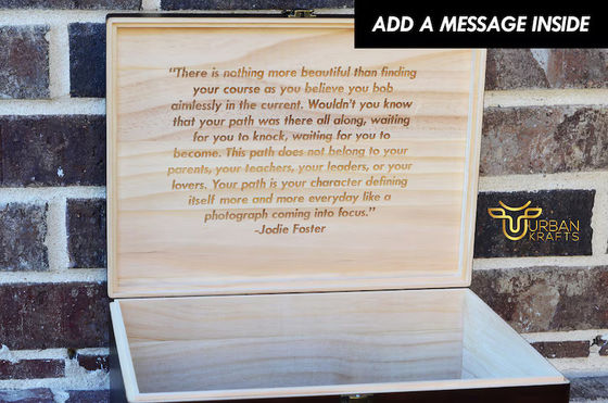 6.2*6.2*4.48 Caixa de madeira personalizada, utensílios de mesa, caixa de lembranças para o presente do 5o aniversário.