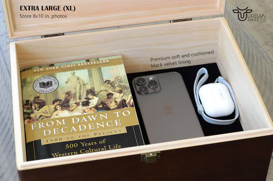 6.2*6.2*4.48 Caixa de madeira personalizada, utensílios de mesa, caixa de lembranças para o presente do 5o aniversário.