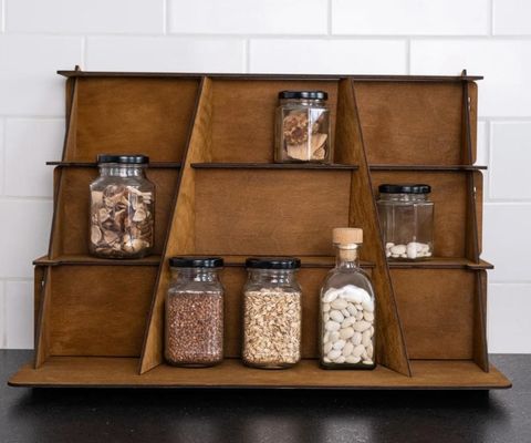 Estande de visualização de jóias de madeira quente de 3 níveis com design de impressão de tela de seda personalizado