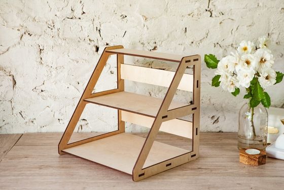 Três camadas de madeira para exposição de mesa de retalho com prateleiras para jóias