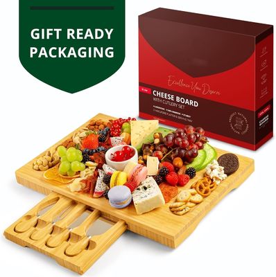 Escolha Personalizado 4 Faca de aço inoxidável Espessa Servidora de madeira de madeira de bambu Chacuterie Board