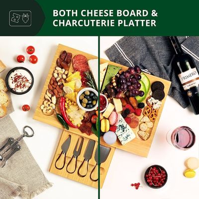 Escolha Personalizado 4 Faca de aço inoxidável Espessa Servidora de madeira de madeira de bambu Chacuterie Board