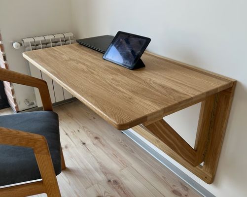 202407 Mesa de parede de carvalho Mesa de trabalho dobrável para escritório Edifício de escritórios Impressão queimada