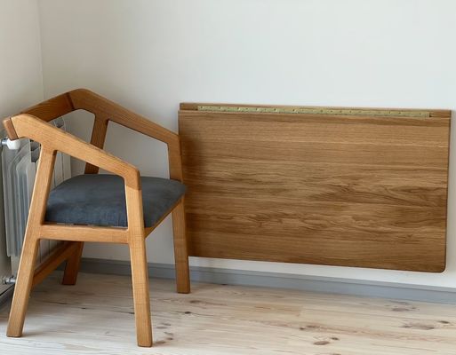 202407 Mesa de parede de carvalho Mesa de trabalho dobrável para escritório Edifício de escritórios Impressão queimada